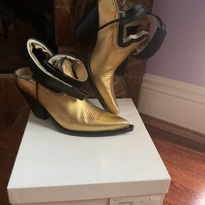 Maison Margiela metallic gold black leather vintage style cut out cowboy boots!!